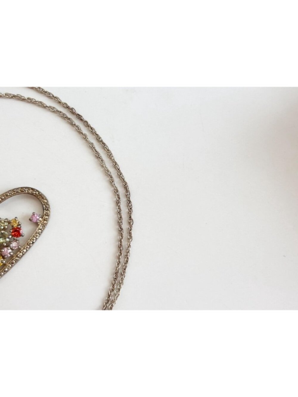 Rainbow Gemstone Heart Shaped Sterling Silver 925 Vintage Pendant Necklace - 18" - Picture 5 of 16